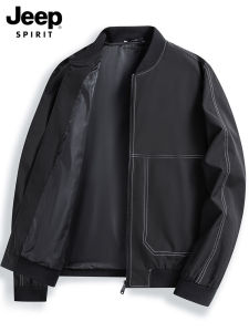 Jeep Spirit Mens Pilot Style Baseball Collar Jacket Casual Commute Outerwear Loose Fit Zipper Decorated Fashion Urban Polyester