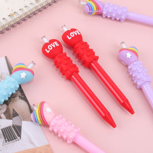 1PC Colorful Heart Click Ballpoint Pen Silicone Grip Stress-Relief Handle Cute Gift Student Stationery Study and Office Supplies