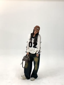 NEW terry wide leg pants high waist Retro jeans for women loose floor-length baggy denim pants