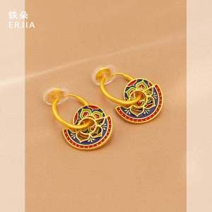 Retro New Chinese Style Metal Colored Enamel Glaze round Earrings Unique Unique Design Mosquito Coil Ear Clip without Piercing