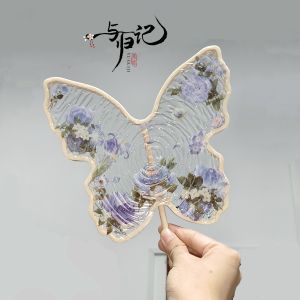 Ancient Style Butterfly Tea Drop Glue Stream Fan Transparent Water Wave Pattern Hanfu Cheongsam Photography Decoration Fan