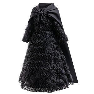 Movie Evil Witch Costume Black Long Dress With Cape Witch Hat For Kids Girls Halloween Birthday Prom Party Outfit