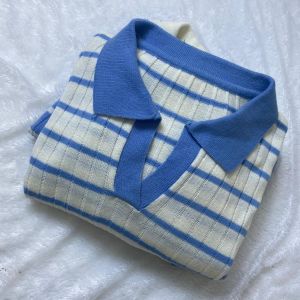 Polo Knit Strip Basic Strip Atasan Wanita // Rajutan Wanita