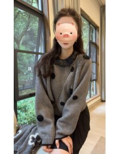 Áo len cardigan nữ BINKAFENNY dệt kim cổ tròn kẻ sọc dáng rộng