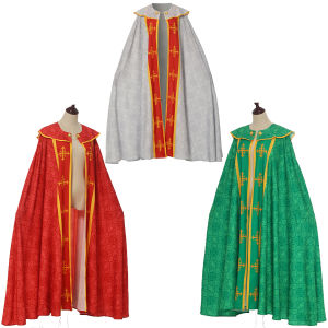 Medieval Mens Robe Gown Priest Cloak Cape Party Halloween Cosplay Costume Printed Pattern