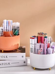 ชั้นวางเครื่องสำอางหรูหราพร้อมฝาปิด กล่องเก็บของสำหรับคันแปรงแต่งหน้า อุปกรณ์ตกแต่งบ้านสำหรับเครื่องสำอาง