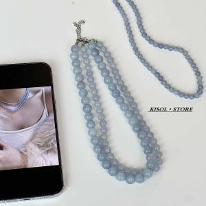Summer Fresh Blue Crystal Natural Stone Beaded Necklace Elegant High-End Clavicle Chain Fashion Jewelry Korean Style Womens Accessory