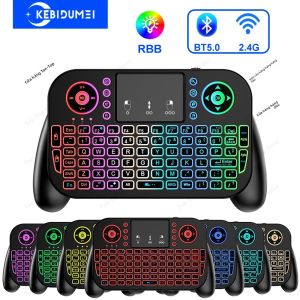 Bàn Phím Mini RGB 2.4G Bluetooth Không Dây 5.0 Chế Độ Kép Có Thể Sạc Lại Với Touchpad Cho Android TV Box - Bàn Phím Máy Tính Xách Tay Chơi Game