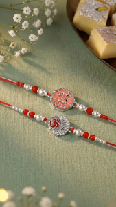 Aheli Rakhshabandhan Ohm Radhe Radhe Thread Rakhi for Brother Bhaiya Beads Studded Combo Set of 2 Rakhi Hamper | Rakhi Set | Kids Rakhi | Rakhi for Kids