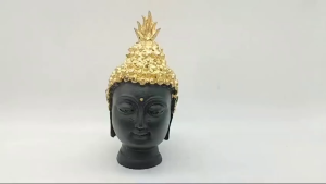 Polyresin Buddha Head Statue | Handcrafted Black & Gold Decorative Showpiece | Home Office Table & Garden Decor | Size - 6 Inch | Pack Of 1 Pc