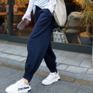 Jogger Pants Woollen Trousers Womens Outerwear Harem Pants Loose Bloomers High Waist Skinny Pants Knitting Cashmere Casual Pants with Pockets