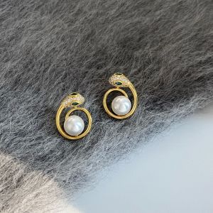 Unique Pearl Earrings Womens Fashion Jewelry Snake Year Light Luxury Suitable for Winter Elegant And Fresh Outlined Design