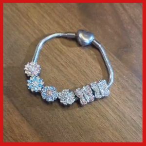 【PETALS_STYLED】 Flower Butterfly Diamond Stainless Steel Silver Charm For Bracelet 不锈钢华蝴蝶银串珠