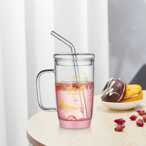 KAMJOVE YH-100 Golden Kitchen Glass Cup with Straw Tea Brewing Water Bottle Womens Edition Heat Resistant round Shape