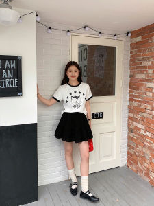 Váy Ngắn Chữ a Cạp Cao Mùa Hè 2024 Cho Nữ Dáng Chữ a Rộng Rãi Màu Trơn Đa Năng Váy Ngắn Kiểu Bánh Ngọt