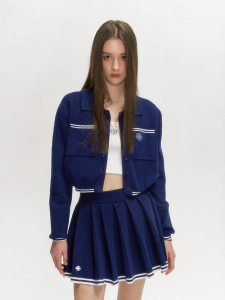 SMFK | Academic Style Star Knit Color Blocked Jacket