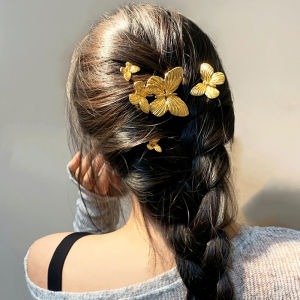 Starboutique เครื่องประดับผมสไตล์ฝรั่งเศส ทอง หรูหรา ดีไซน์เรียบง่าย คลิปผมโบว์ผีเสื้อสำหรับงานแต่งงาน