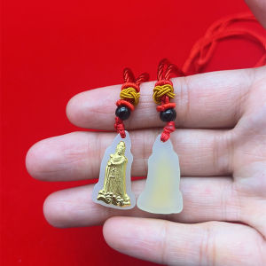 Gold-Encrusted White Jade Pendant Necklace for Men And Women Goddess of Peace And Protection Ethnic Style Floral Pattern