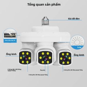 Camera An Ninh Bóng Đèn Thông Minh 15MP Ba Ống Kính 360 Độ °   Camera Quan Sát PTZ Tự Động Theo Dõi Tầm Nhìn Ban Đêm WiFi Chống Nước Với Màn Hình 3 Chế Độ Xem Và Bộ Nhớ 128G