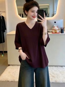 AIYITI | Comfortable Loose V-neck T-shirt Short Sleeve Plus Size