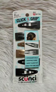 Scunci Click & Grip Barrettes No Slip Hair Clips for Fine Hair Snap Clips 6pcs Strong Hold Hair Accessory