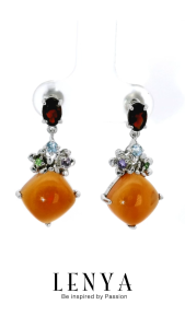 LENYA ต่างหูหินคาเนเลี่ยน  เสริมความสุข ความกล้า พลังบวก ขนาด 10 มิล ตัวเรือนเงินแท้925 ชุบทองคำขาว