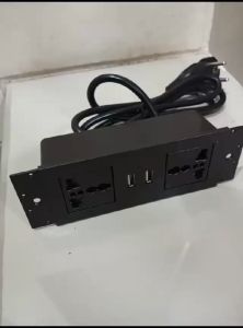 STOP KONTAK MEJA DESKTOP PREMIUM SLIM HITAM NAKAS HOTEL SOFA ISI 2 POWER UNIVERSAL 2 USB CHARGER 2.1A