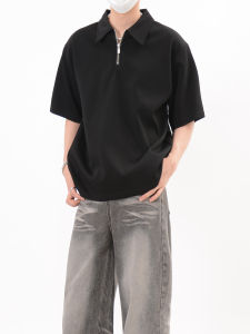 Áo Thun Polo Nam Mùa Hè Cổ Polo Tay Ngắn Khóa Kéo Nửa Bên Hông Rộng Rãi Thường Ngày Cotton Thoáng Khí