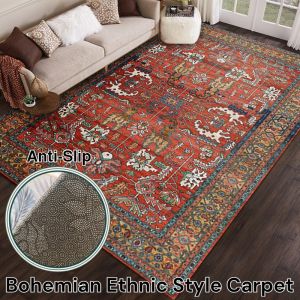Bohemian Ethnic Style Carpet High-Density Bohemian Carpet Bedroom Bedside Anti-Slip Floor Mat Living Room Square Floor Rugs