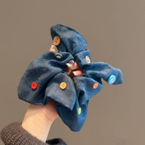 Large Square Denim Hair Ties Bloggers Girls High End Feeling Elastic Bands Cylindrical Hair Bands Fashionable Hair Accessories