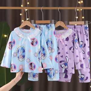 Nữ Sinh Phong Cách Công Chúa Đồ Ngủ Bộ Mùa Xuân Mùa Thu Quần Áo Mỏng Dài Tay Quần Áo Trẻ Em Sữa Lụa Họa Tiết Bện Dễ Thương Hoạt Hình