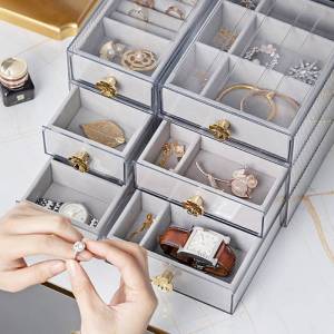 🌟Transparent Flannel Jewelry Box/Drawer Display Box With Lid/Clover Earrings Ring Jewelry Organizing Box 透明绒布首饰盒 抽屉式珠宝展示盒带盖幸运草耳环戒指首饰整理盒