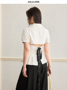 JULULOOK | Áo Sọc Hở Lưng Dây Kéo Phía Sau Dành Cho Người Mũm Mĩm