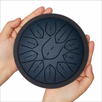 Hluru 5.5 inch Steel Tongue Drum Overtone 11 Notes Key D Tank Drum for Kids Gifts Glucophone Handpan Meditation Instrument
