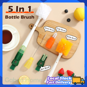5-in-1 Bottle Brush Cleaning Kit Long Handle Straw Brush Coffe Mug Nipple Brushes Detachable Kitchen Washing Utensils