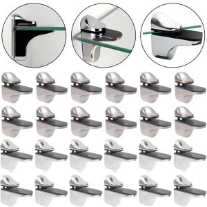 2 cái hợp kim kẽm kệ kính Bracket treo tường phòng tắm hỗ trợ Khung kệ chủ bằng gỗ điều chỉnh được Kệ sách kẹp kính