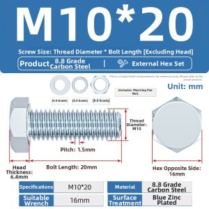 TIANZHUOJINSHU | High Strength Galvanized 8.8 Grade Hex Bolt Set M12