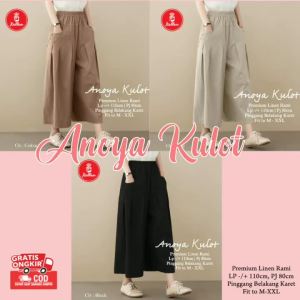 Celana Wanita Kulot Panjang Jumbo Linen Rami Premium Korean Style Anoya Kulot - XELLEA