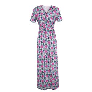 MY TENO | Maten Summer New French Style Printed Long Dress Slimming Waist Design Pink And Blue Floral Pattern Soft Polyester Blend Skirt