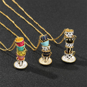 Fashion Enamel Teacup Necklace Women Creative Teapot Pendants Teacup Pendant Sweater Chain Jewelry Clothing Accessories
