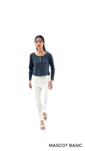 MASCOT Atasan Wanita Kancing Lengan Panjang (025) Bahan Rib Knitt Polos