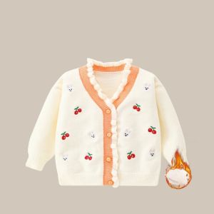 Girls Knitted Cardigan Baby Cotton Elastic Spring Summer Autumn Fashion Outerwear Childrens Tops Polo Collar Korean Style