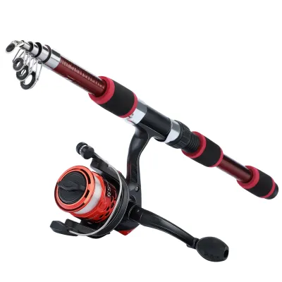 Spinning Fishing Rod and Reel Combo 1.8 m Telescopic Rod with 5.2:1 3BB Reel Maximum Drag Force 5 kg Complete Fishing Set