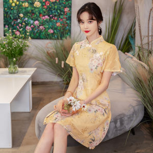 plus Size Embroidered Floral Summer Dress Ethnic Style Sister Fat Sister Style Short Sleeve Commute Neckline Qipao Dress