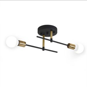 JOYINLED Modern Sputnik Chandelier Ceiling Light Fixtures 2-Lights Industrial Metal Semi Flush Mount Ceiling Lamp Black and Gold