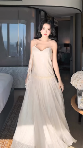 Đầm Khiết Style dáng dài tơ hàn phối sequin lấp lánh phong cách sự tiệc sang trọng KD264