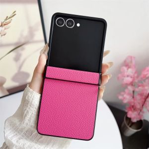 Luxury Leather Hard Shell Hinge Protective Cover Phone Case for Samsung Galaxy Z Flip 7 FE 6 5 4 3 Flip7 Flip6 Flip5 Flip4 Flip7