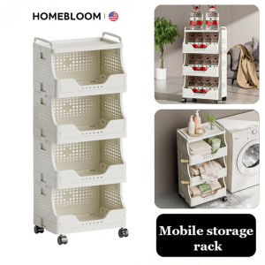 HOMEBLOOM-Multifunctional Rolling Storage Shelf Multilevel Organizer Foldable Trolley