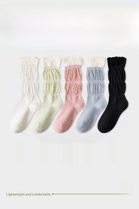 JINGCHI | Summer Thin Cotton Ballet Socks Womens Cute Long Socks Breathable Moisture Wicking High Tube Solid Color Five Pairs Per Pack