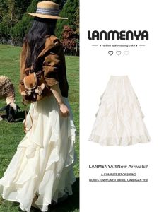 LANMENGYA | Graceful Fairy A-Line Irregular Hem Skirt Lace Ruffle
